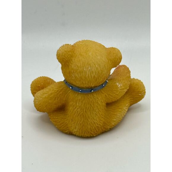 Cherished Teddies 1998 Mini Bear Figurine Number 5 Block Bow Gold Blue - Picture 3 of 5